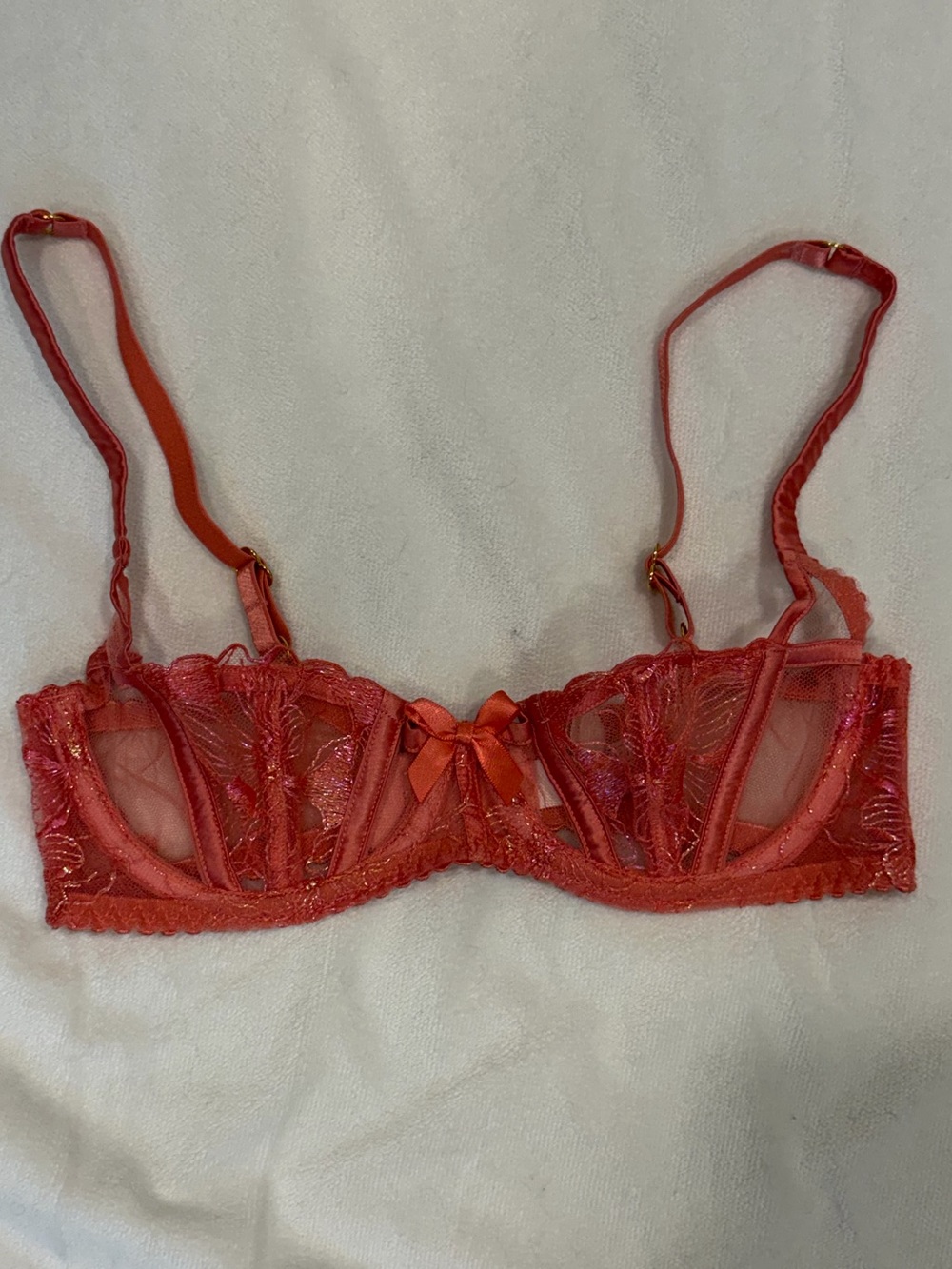 Agent Provocateur Lorna Pink Sheer Embroidered Plunge Underwire Bra 32B - Picture 7 of 14